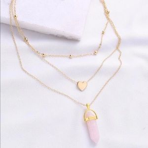 Gold Heart and Pink Crystal Layered Necklace